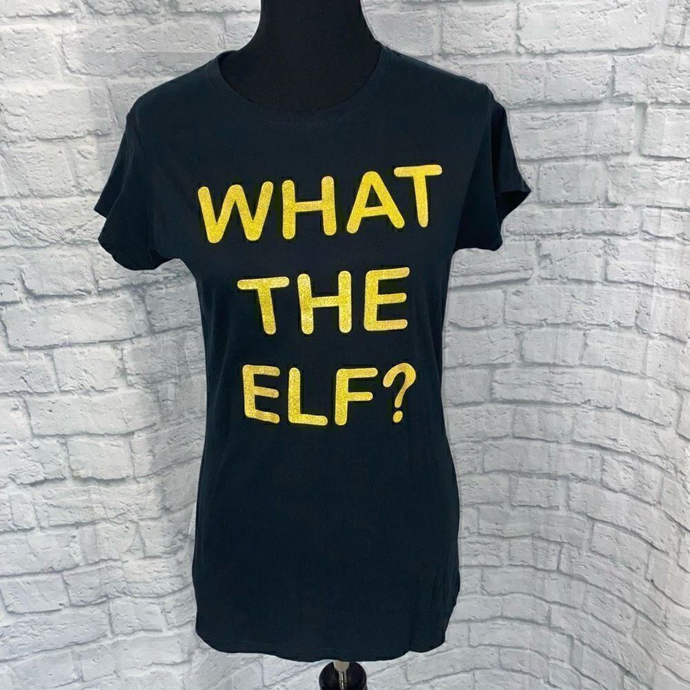 Gildan softstyle What the Elf Graphic print shortsleeve Crewneck black top sz L